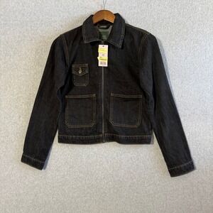 Wild Fable Denim Jacket Workwear XXS Dark Wash New Zip Front Contrast Stitch